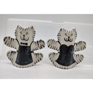 Hand Painted Pottery Cat Salt And Pepper Shakers Dorothy Steele Black & White